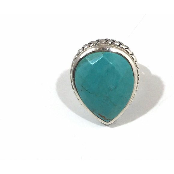 Barse Sterling Silver Large Faceted Turquoise Tear Drop Ring, Size 6.75 - Picture 8 of 12